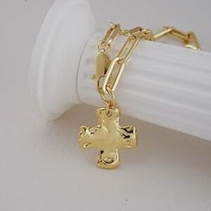 14K Gold Paperclip Chain Cross Pendant Necklace Chunky Statement Choker Dainty